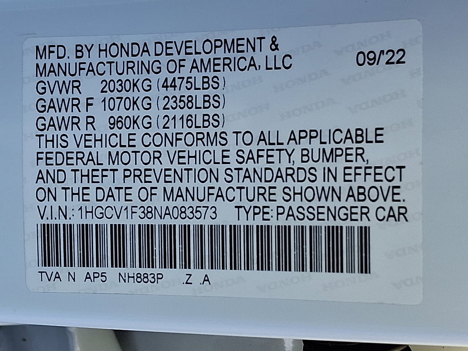 2022 Honda Accord Sedan Sport