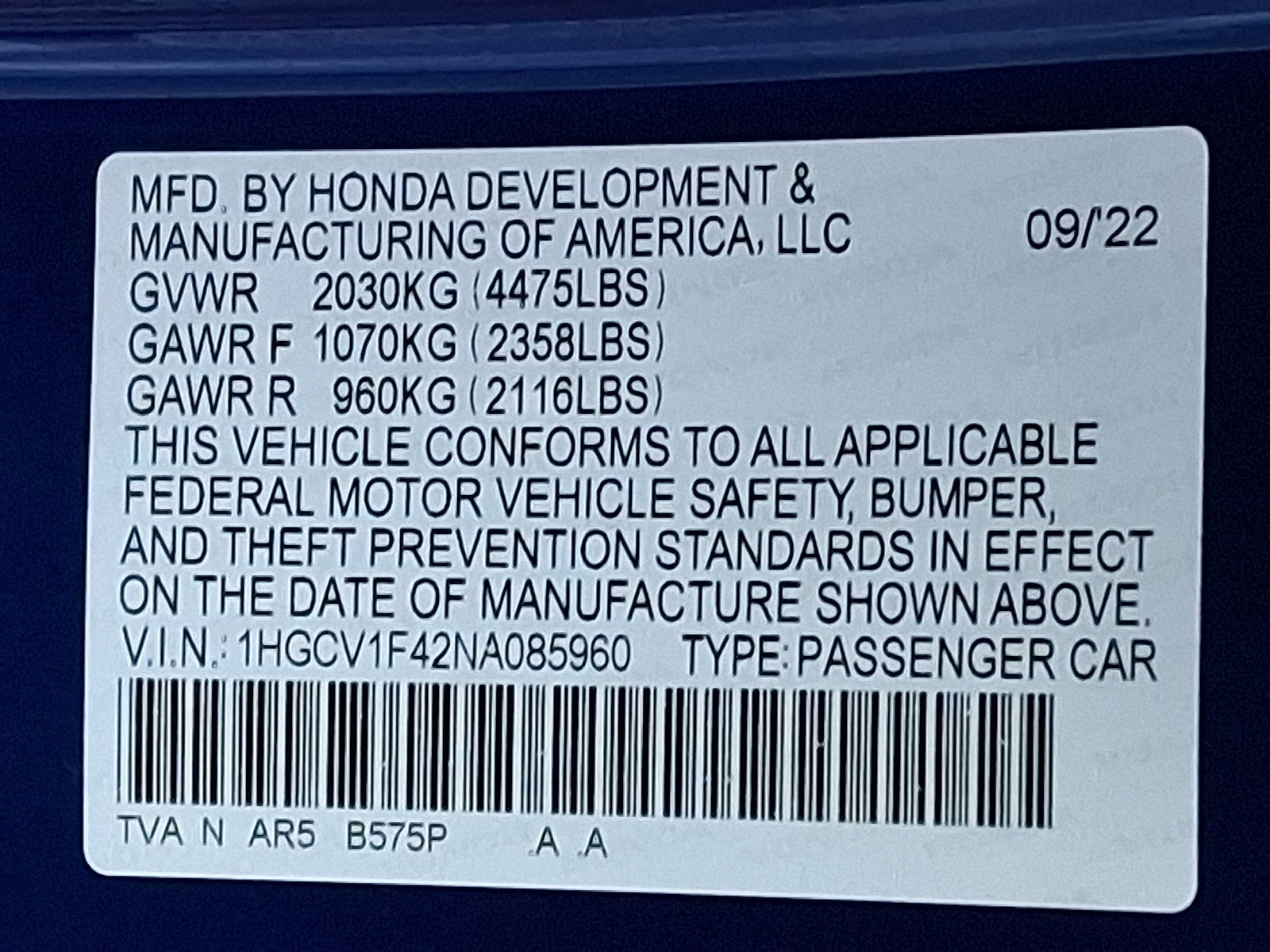 2022 Honda Accord Sedan Sport SE