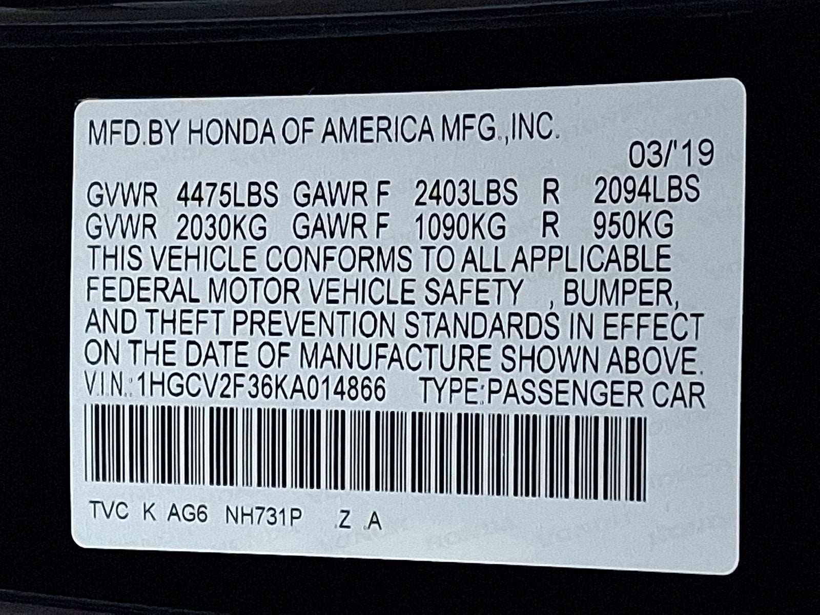 2019 Honda Accord Sedan Sport 2.0T