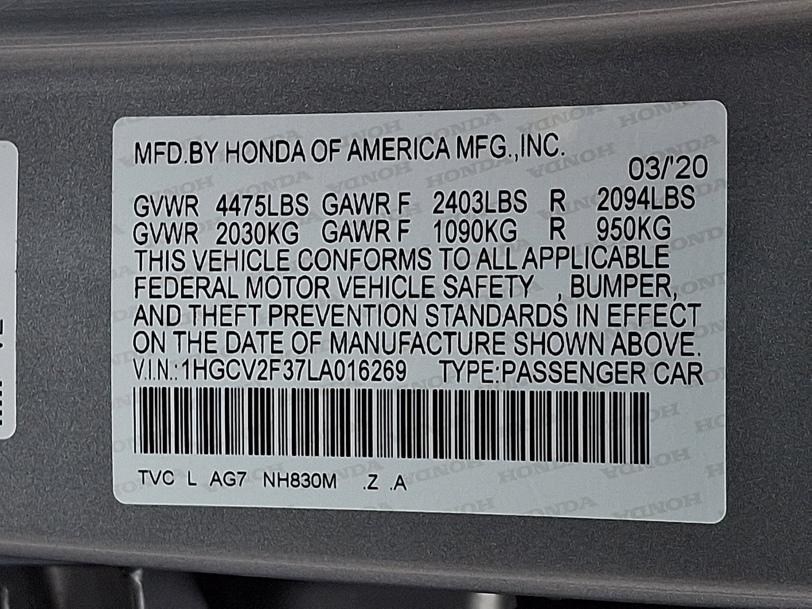 2020 Honda Accord Sedan Sport