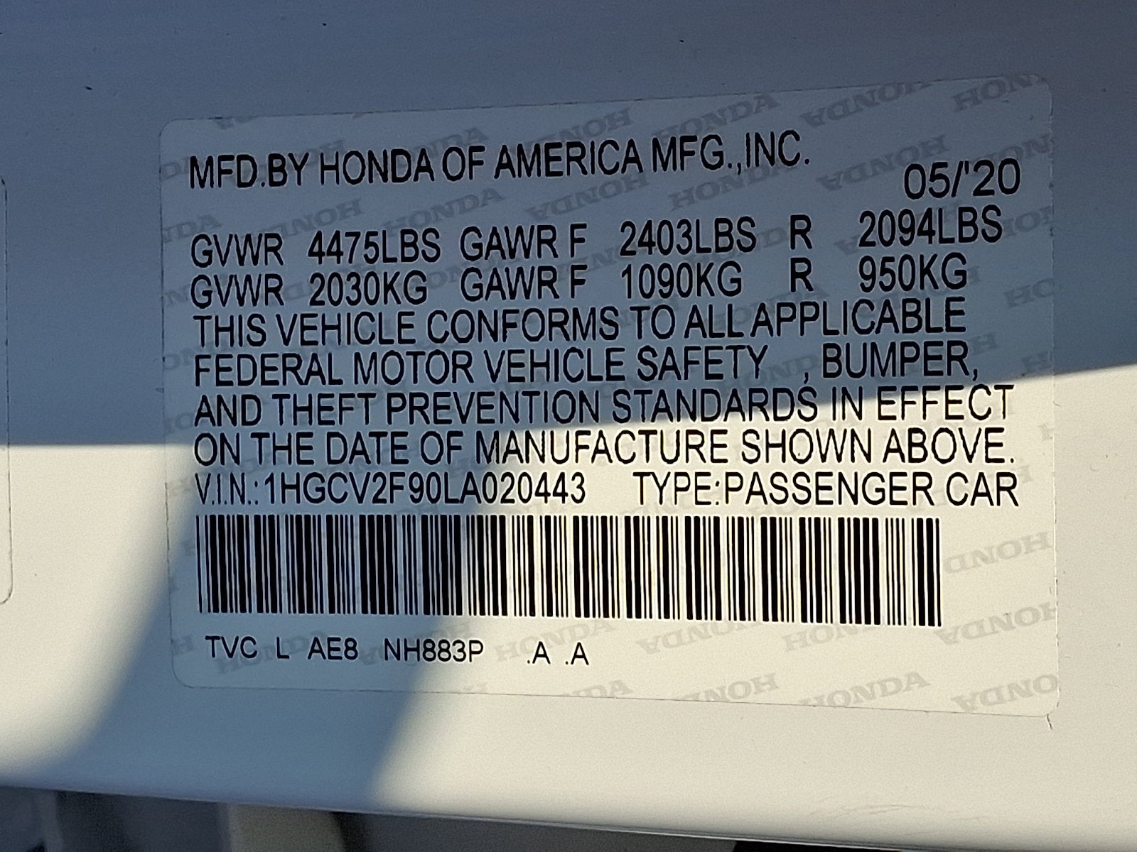 2020 Honda Accord Sedan Touring