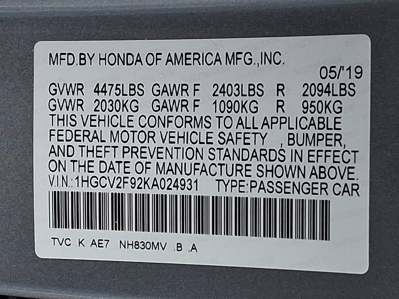 2019 Honda Accord Sedan Touring 2.0T