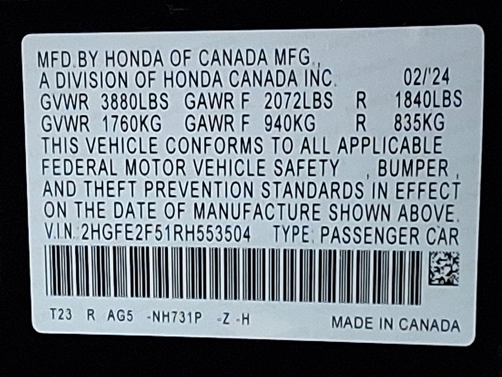 2024 Honda Civic Sedan Sport