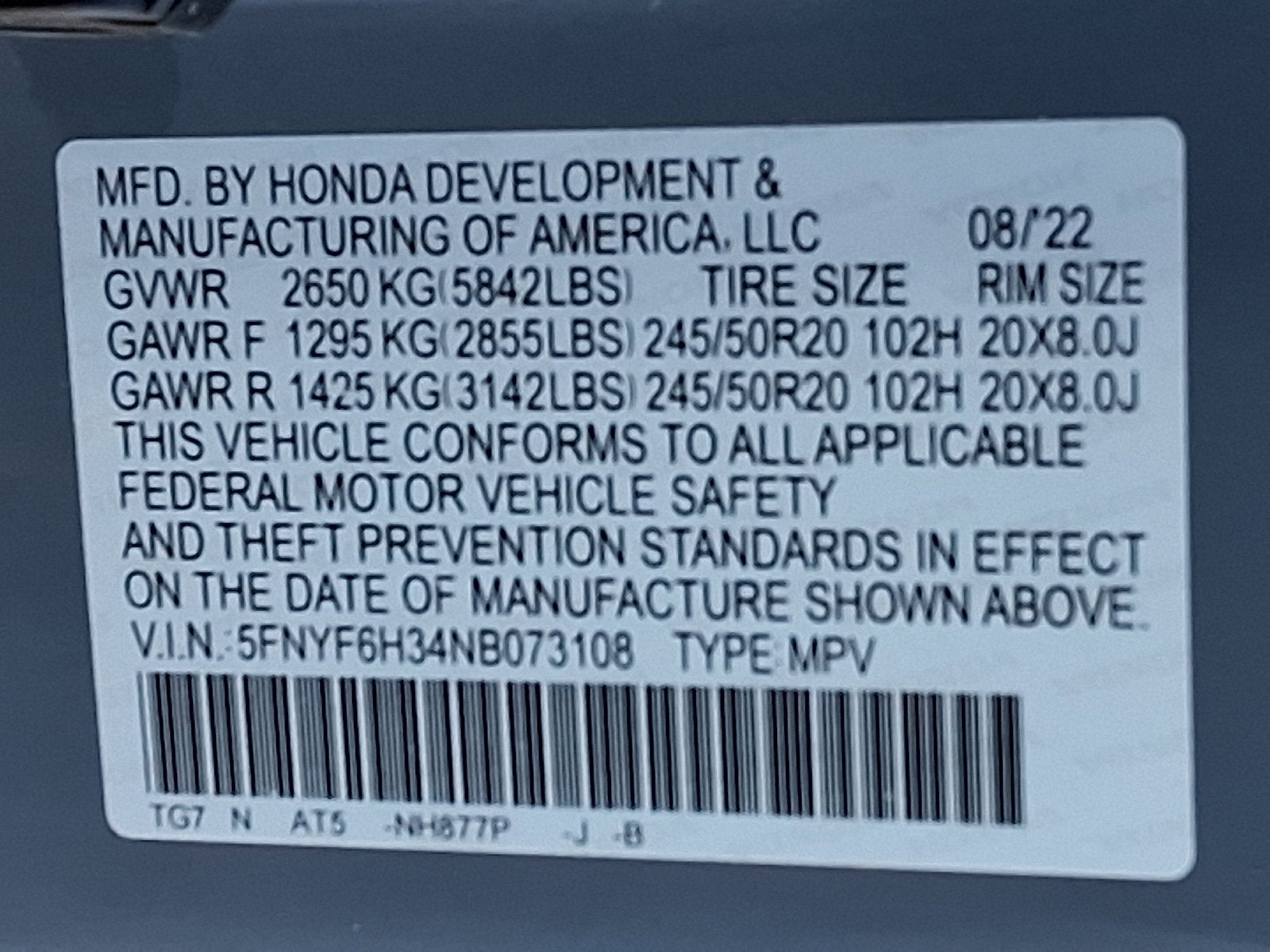 2022 Honda Pilot Sport
