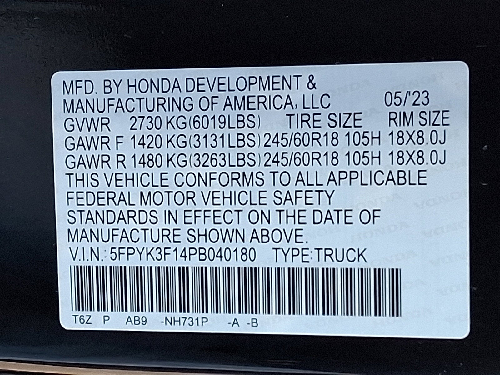 2023 Honda Ridgeline Sport