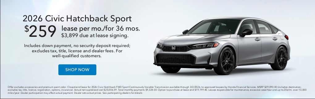2026 Civic Sport Hatchback Lease for $279 - JL Freed Honda 