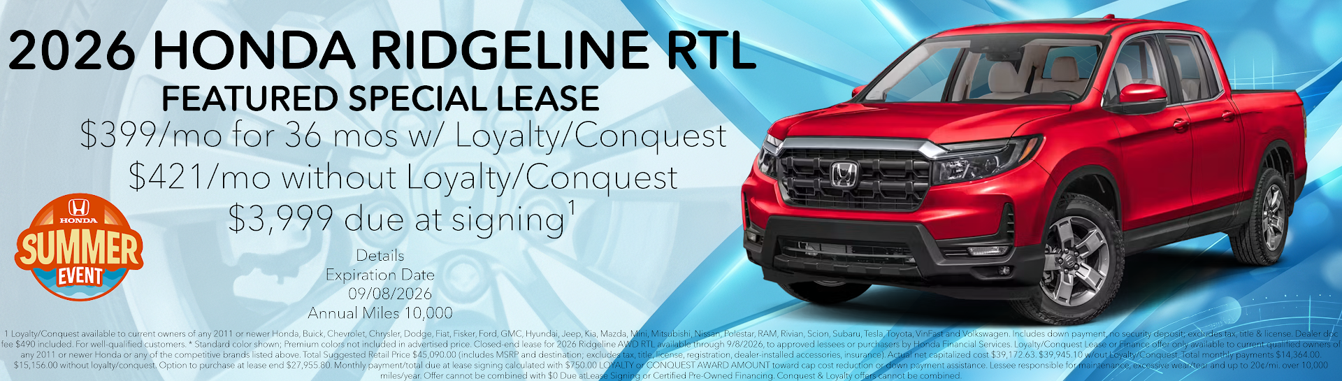 Honda Ridgeline Lease Offer